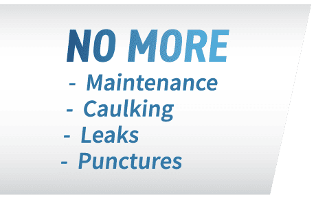 graphic that says no more maintenance, caulking, leaks, punctures